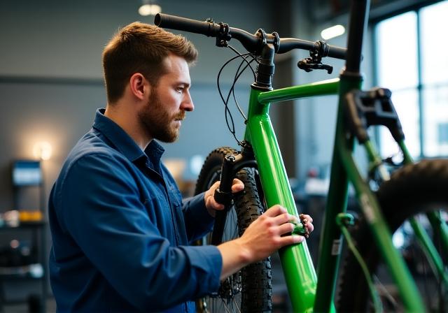 Meccanico esperto al lavoro su una bici elettrica a Roma